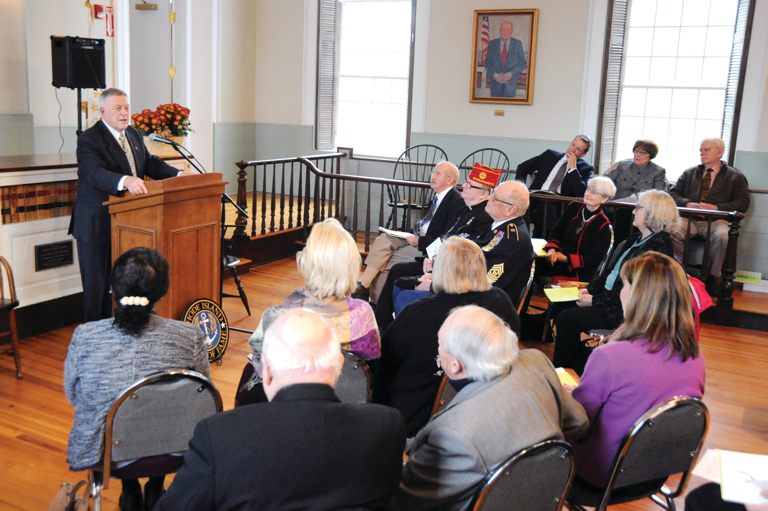 Rhode Island Historian Laureate Dr. Patrick T. Conley, chairman of the Historical Committee, leads the ceremony on Nov. 18 in which 11 historical figures, including several prominent Catholics, were inducted into the Rhode Island Heritage Hall of Fame.